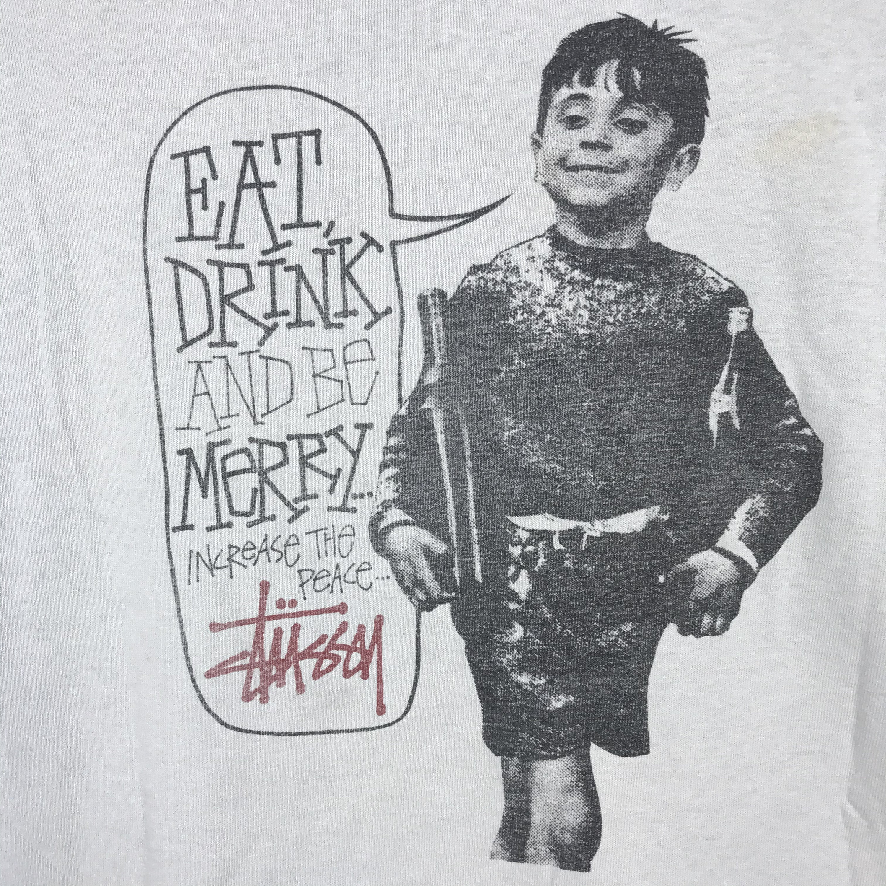 OLD STUSSY Eat Drink and Be Merry 白 L 美品 OLD STUSSY Eat Drink and Be Merry 白 L 美品 レア!! ヴィンテージ 80