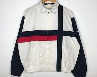 Rare!! Vintage 90s POLO Ralph Lauren Polo Golf Colourblok Multicolour Windbreaker Jacket / White Blue Red / Large / Avs1