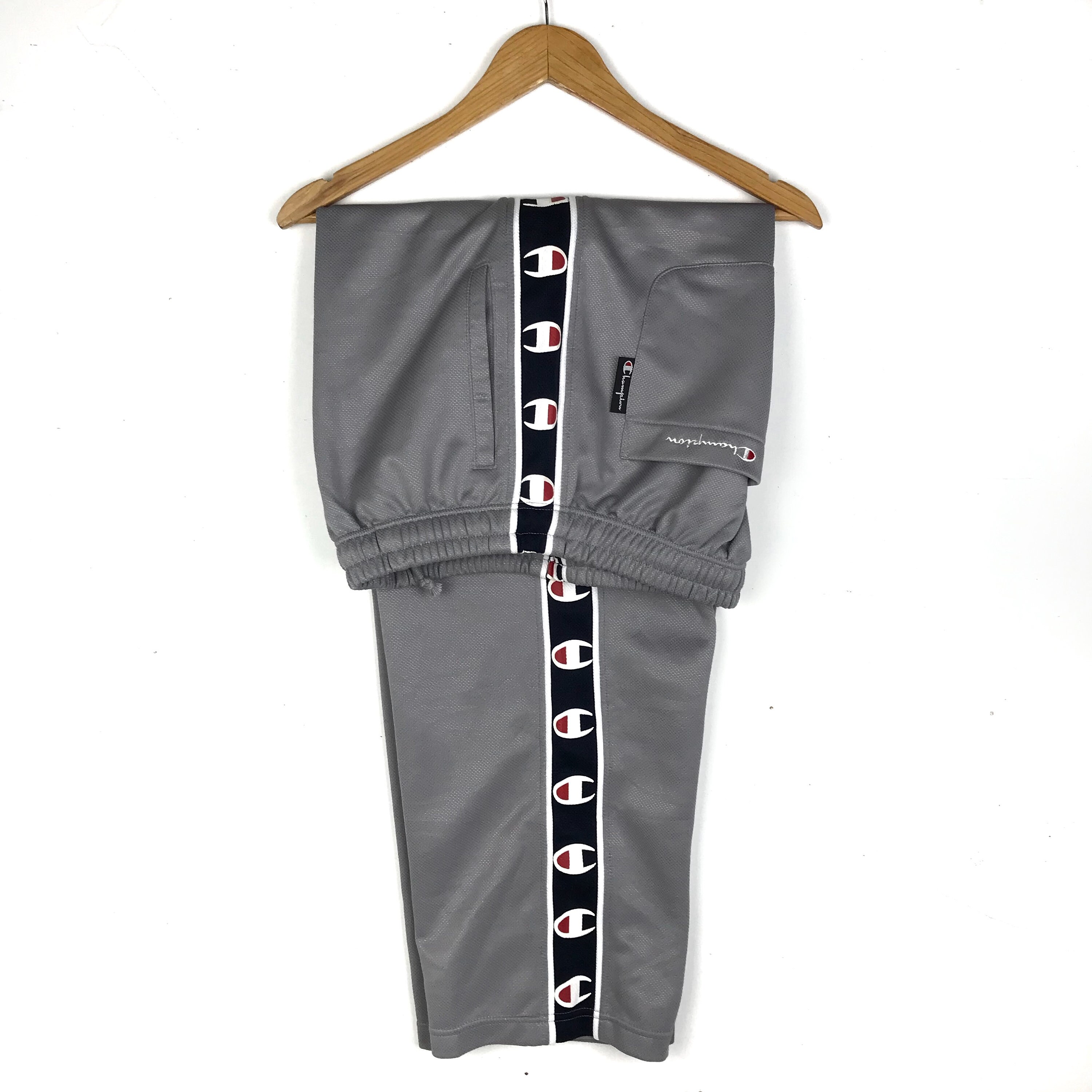 aryamvintagestore Rare Vintage 90s Champion Ribbon Side Tape Stripe trackpants gray large avs227