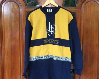 Vintage JOHN PLAYER SPECIAL sports big logo spellout embroidery pullover sweatshirt/blue/yellow/white/large size/code82