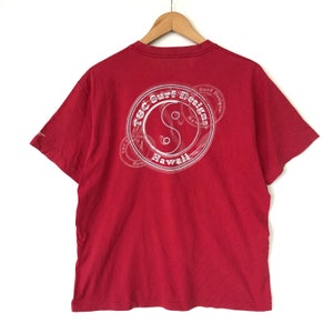 Rare!! Vintage T & C surf design hawaii yin and yang big logo shirt/red/white/large size/code:16