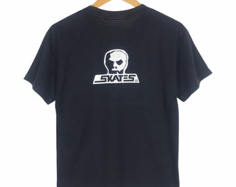 Vintage 90s Skull Skate Skateboard T Shirt / 90s Skateboarding / 90s streetwear / Skatewear / Black / Small / Avs4