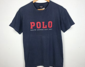 Rare!! Vintage POLO SPORT Ralph Lauren Big Logo Spellout T Shirt / Blue / Medium / Avs2