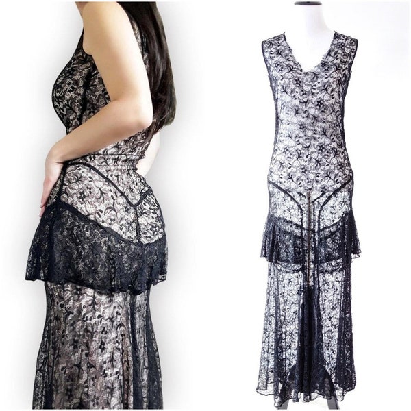Vintage 1920's/1930's sheer black French knicker emulating lace gown
