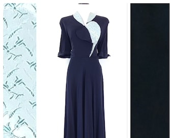 Vintage 1940's Two Tone Black Dress | 40s Dress | 1940s Color Block Dress |