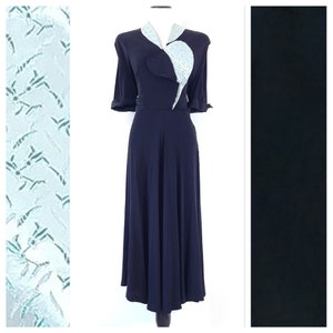 Vintage 1940's Two Tone Black Dress 40s Dress 1940s Color Block Dress image 1