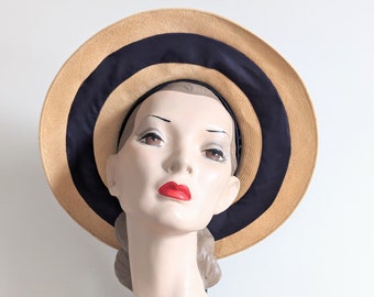 Vintage 1940s Cartwheel Hat | 40s Bullseye Hat | 40s Sun Hat |