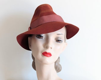 Vintage 1940s Fedora | 1930s Fedora | 40s Brown and Yellow Fedora |