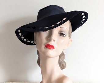 Vintage 1940s Fedora | 1940s Cartwheel Hat | 40s Adjustable Hat |