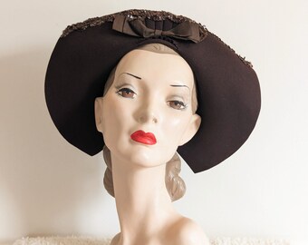Vintage 1940s Brown Hat | 40s Halo Hat | 40s Sequined Hat |