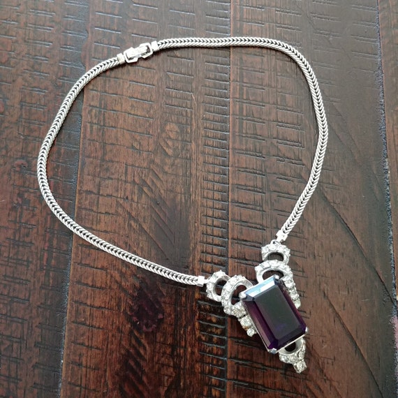 Vintage 1940s Purple Silver Necklace | 40s Necklac