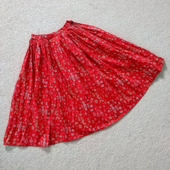 Vintage 1950s Folk Art Skirt | 50s Novelty Print S