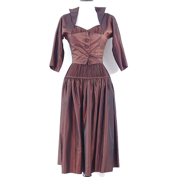 Vintage 1950s Sharkskin Taffeta Dress Set | 1940s