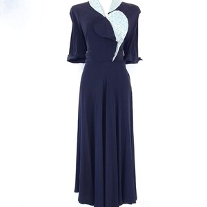 Vintage 1940's Two Tone Black Dress 40s Dress 1940s Color Block Dress image 4