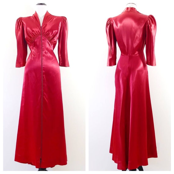 Vintage 1940s Liquid Satin Dressing Gown | 30s Red