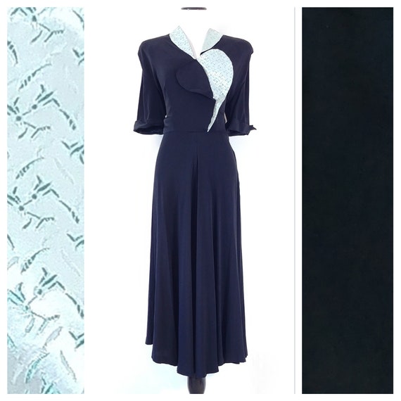 Vintage 1940's Two Tone Black Dress | 40s Dress |