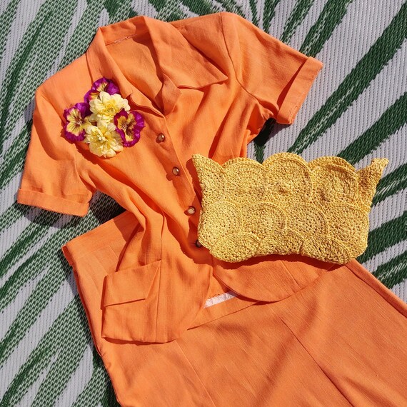 Vintage 40s/50s Orange Linen Suit | 1940's Summer