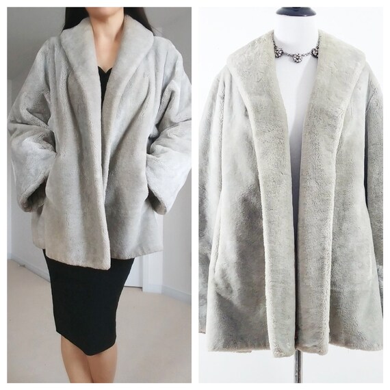 Vintage 1950's Faux Fur Swing Coat | 1950's Grey S
