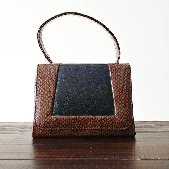 Vintage 1940s Faux Lizard and Leather Purse | 1950