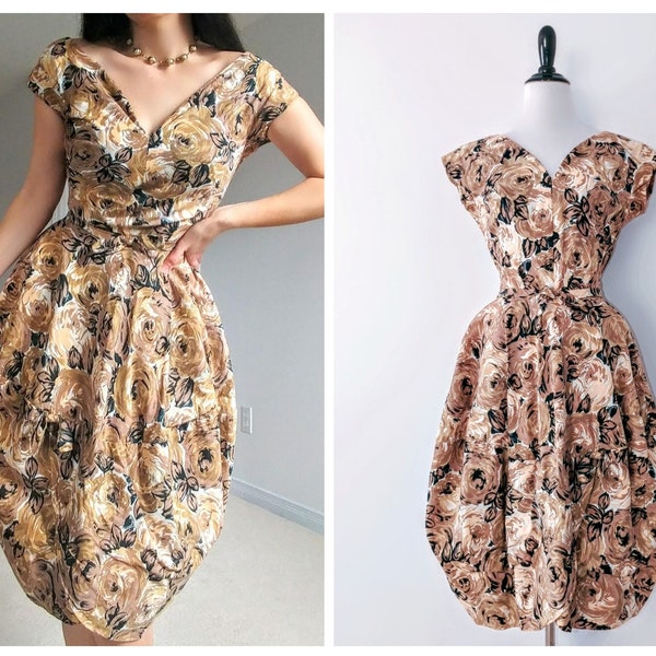 Vintage 1950s Tulip Dress | 50s Fred A Block Dress | 50s Floral Dress |