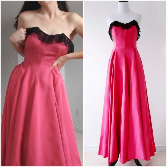 Rare 1930's Germaine Monteil Pink Gown With Black… - image 1