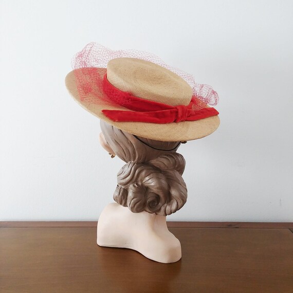 Vintage 1940s Tilt Hat | 40s Boater Hat | 40s Stra