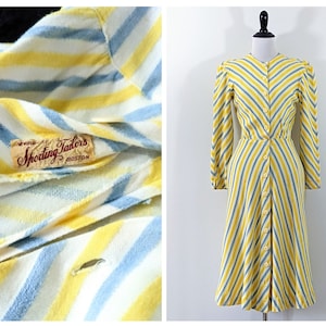 Vintage 1940s Striped Dress | 40s Sportswear Dress | 40&#39;s Chevron Dress |