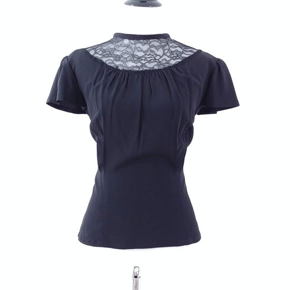 Vintage 1940's Illusion Lace Blouse | 40s Black Bl