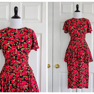 Vintage 1980s Red Roseprint Dress