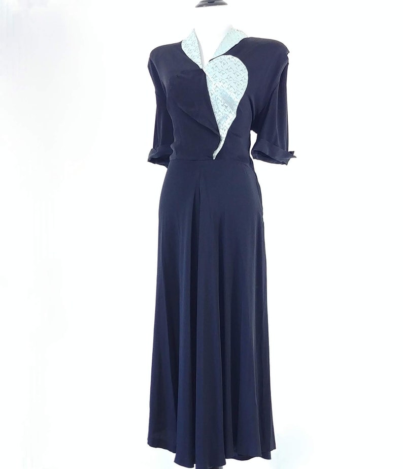 Vintage 1940's Two Tone Black Dress 40s Dress 1940s Color Block Dress image 6