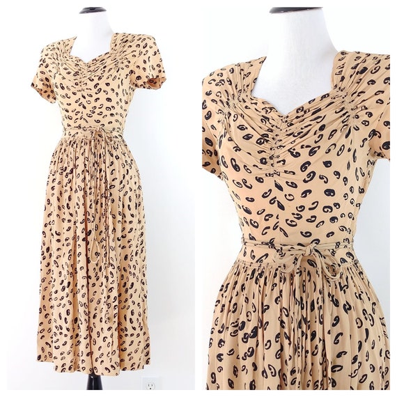 Vintage 1940's Leopard Print Dress | 40s Animal Pr