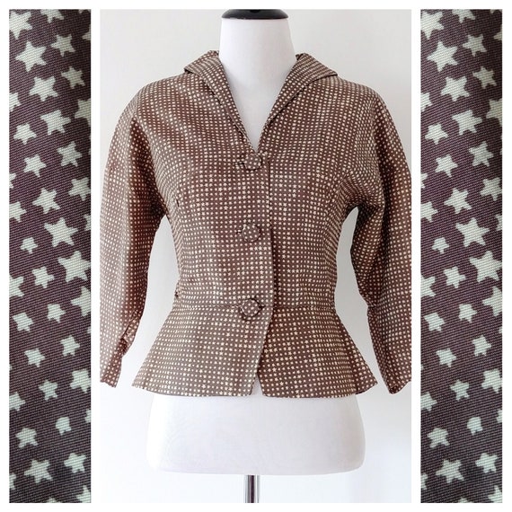 Vintage 1940s Novelty Print Jacket | 1950s Star Pr