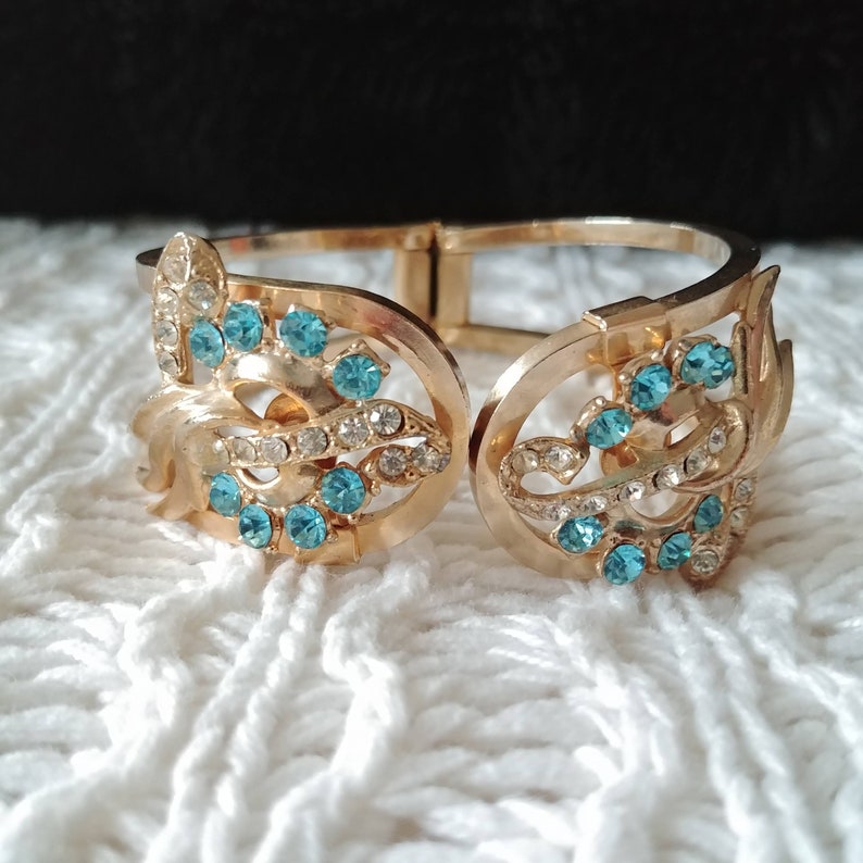 40s Cuff Bracelet Vintage 1940s Bracelet 40s Rhinestone Bracelet