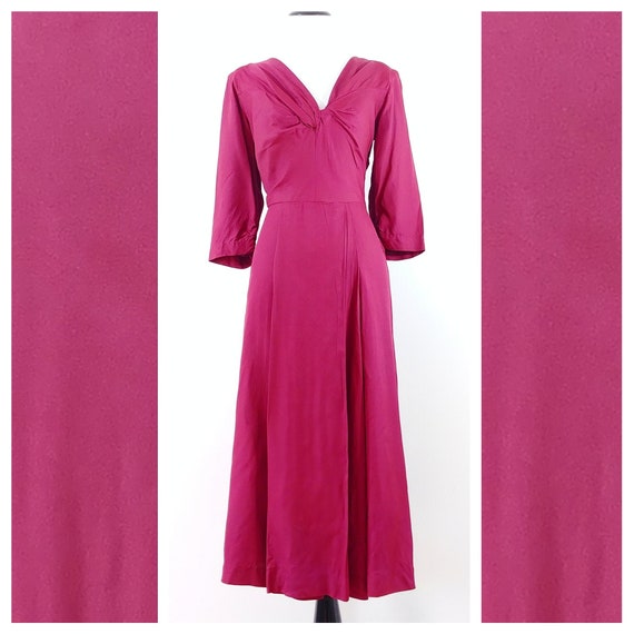 Vintage 1940s Burgundy Asymmetrical Dress | 40s Ox
