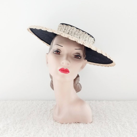 Vintage 1940s Wide Brim Hat | 40s Saucer Hat | 50s
