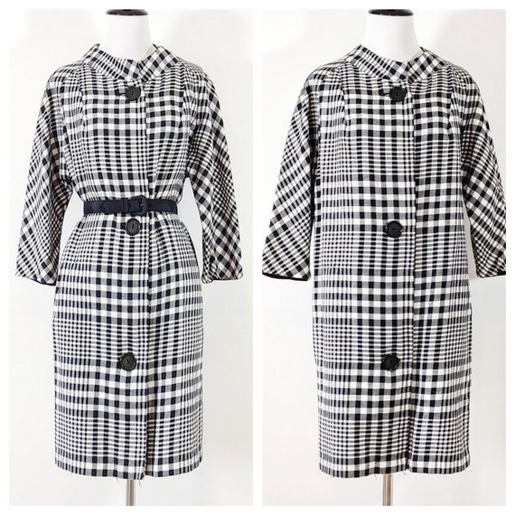 Vintage 1960s Coat | 1950s Jacket | 50s/60s Black and White Check Coat |