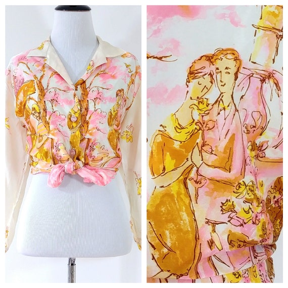 Vintage 1970s Novelty Print Blouse | 70s Blouse |