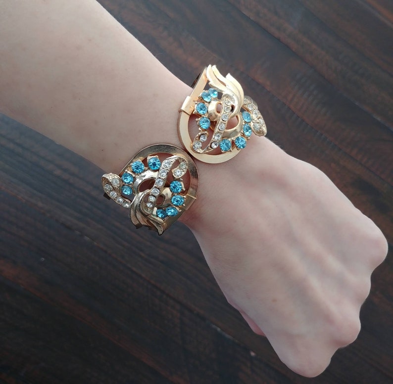 40s Cuff Bracelet Vintage 1940s Bracelet 40s Rhinestone Bracelet