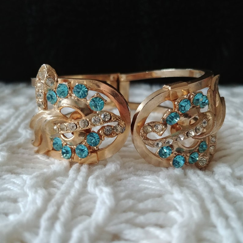 40s Cuff Bracelet Vintage 1940s Bracelet 40s Rhinestone Bracelet