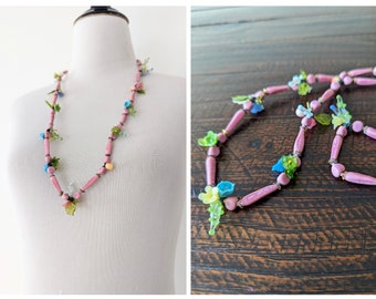 Vintage 1930s Venetian Glass Necklace | 40s Murano Flower Necklace |
