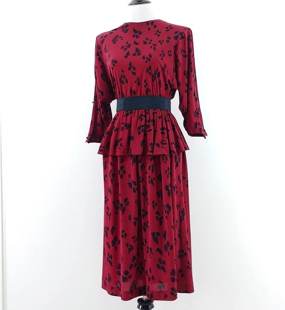 Vintage 1980s Paw Print Dress | 80s Red Black Dre… - image 5