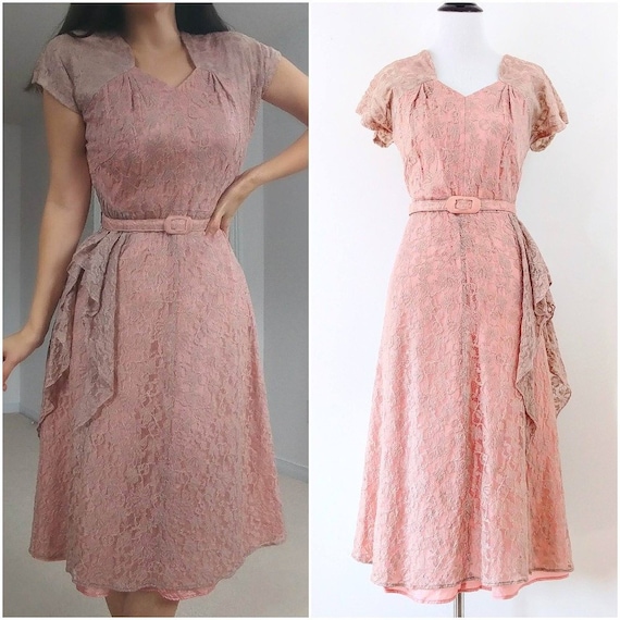 Vintage 1940's Pink Lace Dress | 1940's Dress With