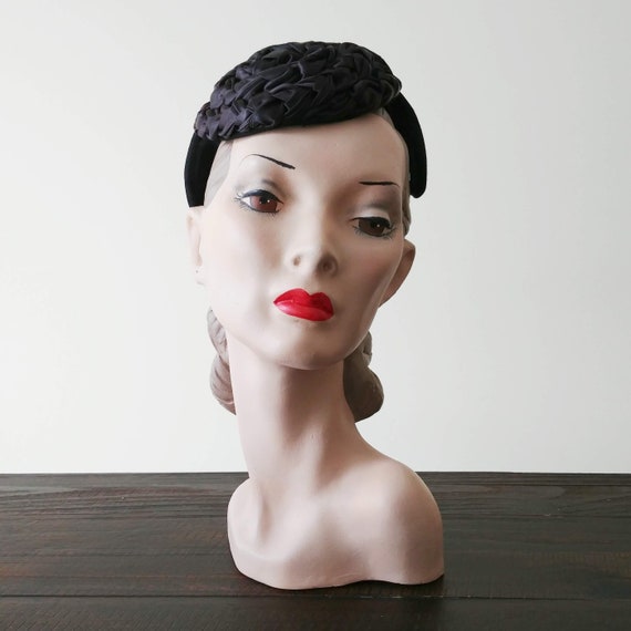 Vintage 1940s Black Hat | 40s Hat | 1940s Headband