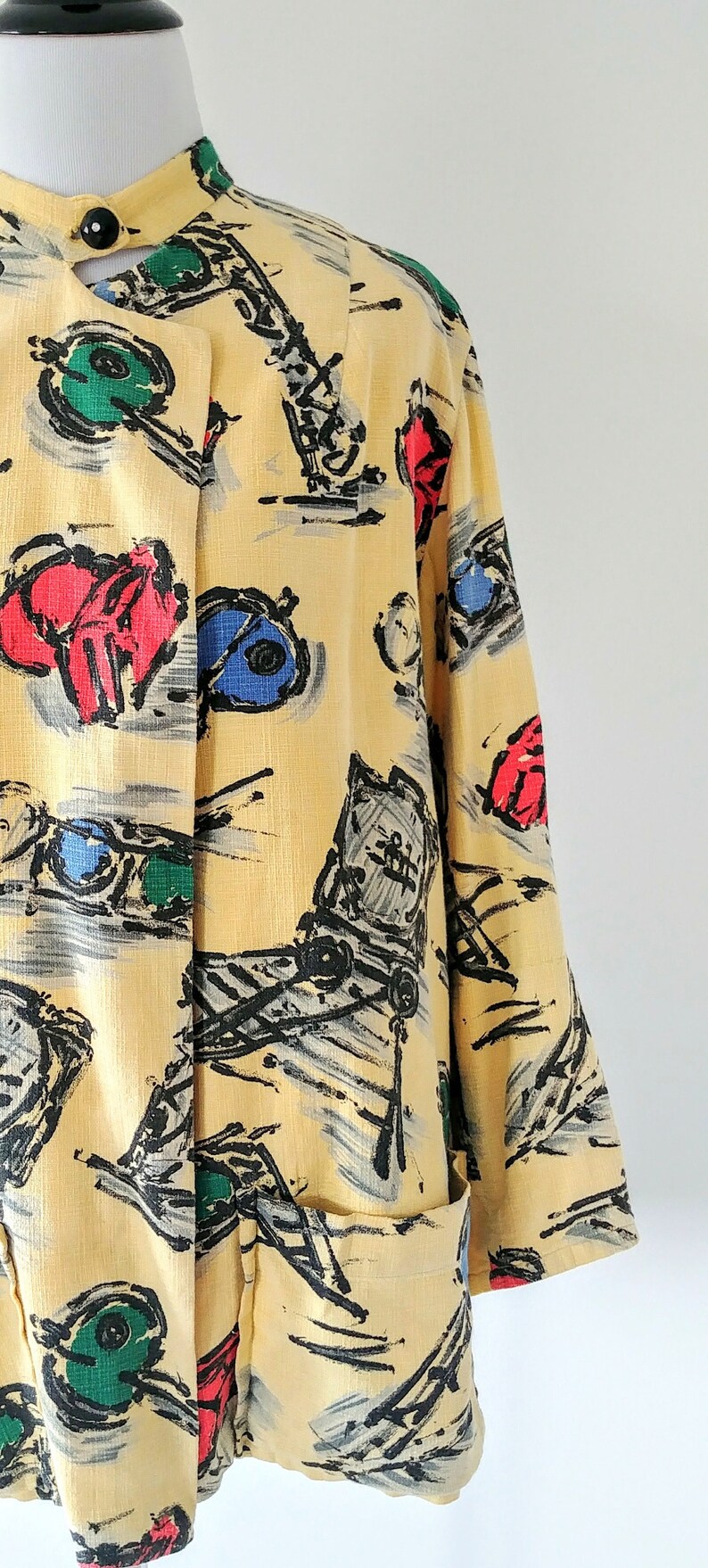 Novelty Print Coat Vintage 1950/'s Swing Coat Vintage 1940/'s Barkcloth Swing Coat