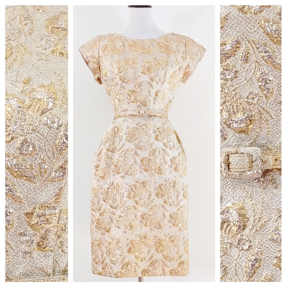 Vintage 1950s Lame Dress | 50s Wiggle Dress | 1960