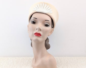 Vintage 1960s Pillbox Hat | 50s Pillbox Hat | 60s Ivory Hat |