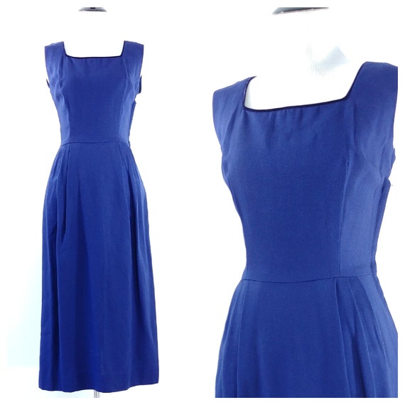 Vintage 1950's Blue Linen Wiggle Dress | 50s Wiggl