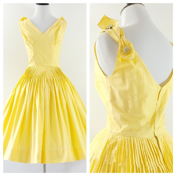 yellow fit and flare dress