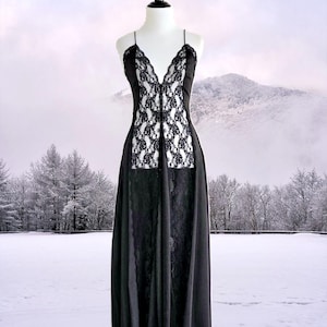Vintage 1980s Black Semi Sheer Nightgown