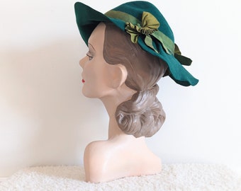 Vintage 1930s Green Fedora | 40s Green Fedora | 1940s Green Tilt Hat |